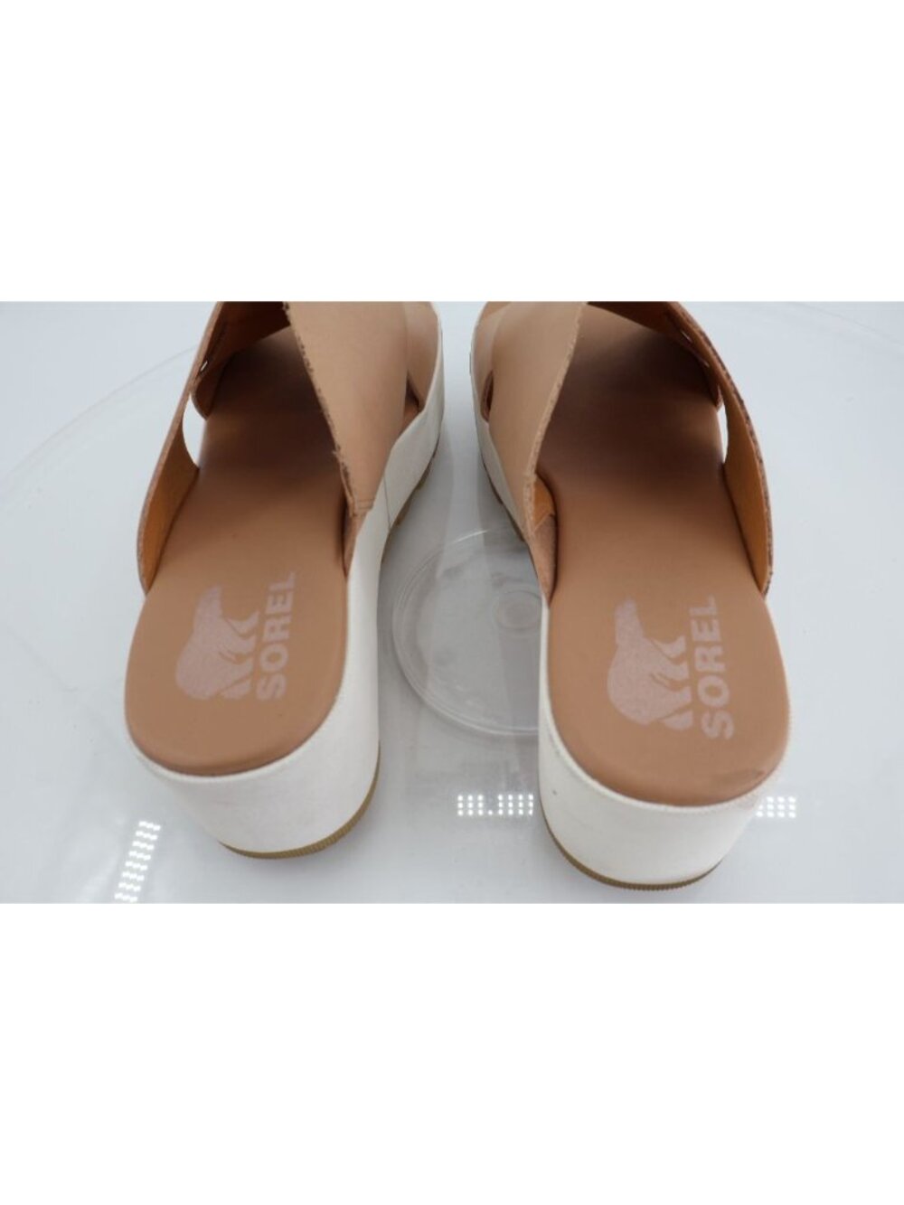 Sorel Womens Cameron Sandal Size 9.5 Brown Leather Slide Platform Chunky Wedge - Picture 9 of 13